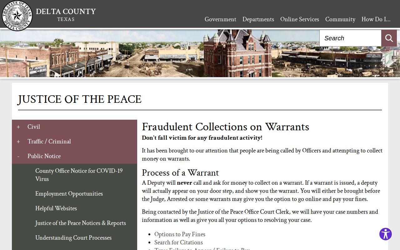 Delta County warrant record scam warning from the Justice of the Peace
